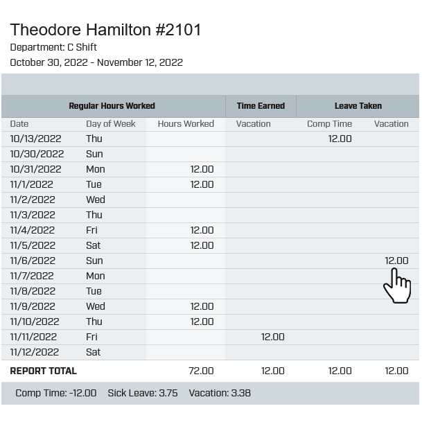 Entering a time off request - view the time off request on your Time Card