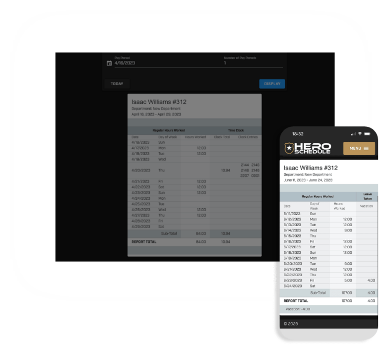 Employee Time Cards View time worked, overtime & balances