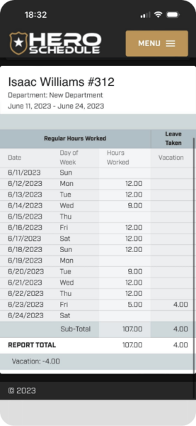 employee timecard on mobile device