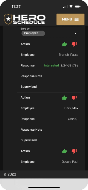 mobile view of open shift approval area