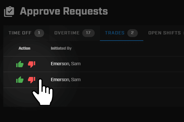 shift trade approval in approve requests tab