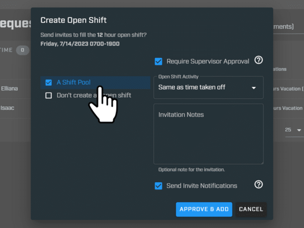 creating open shift from time off approval page