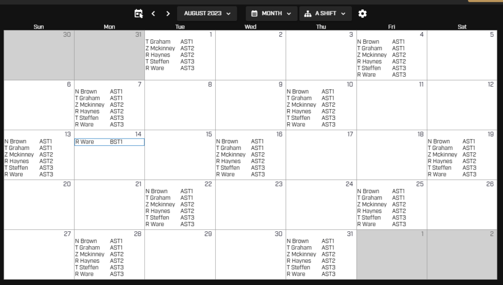 calendar view version of hero schedule