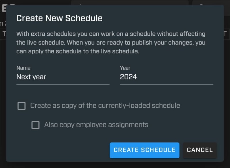 creating a new schedule