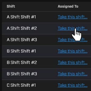 employee taking shift within bidding system
