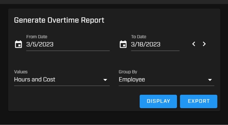 generate overtime report area