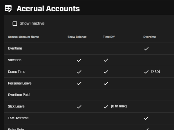 accrual accounts screen