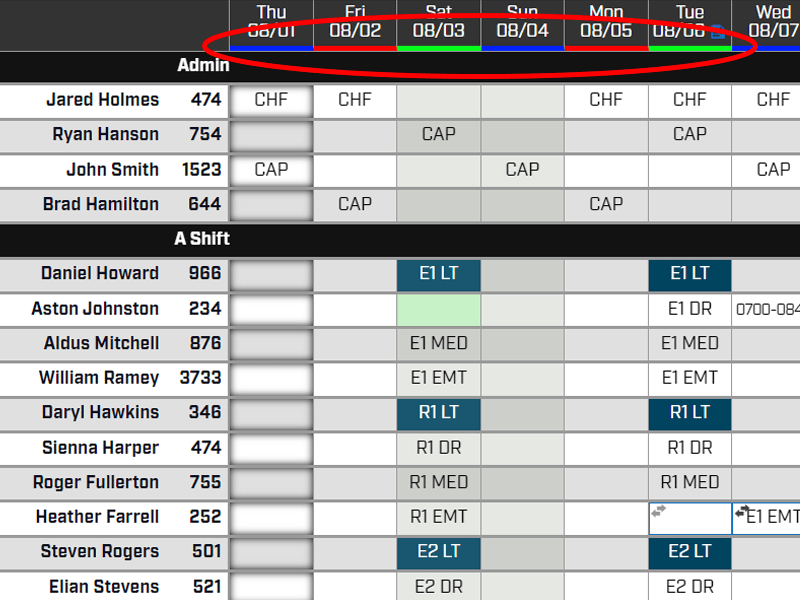 ABC style shift schedule coloring