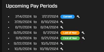 upcoming pay periods screen