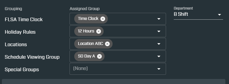 employee grouping section with tags