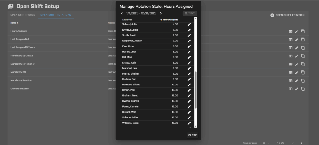 manage rotation state - hours assigned screenshot