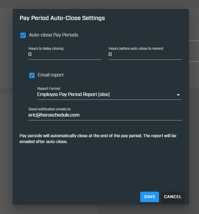 pay period auto close settings